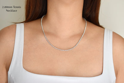 5-8ct. Lab-Grown Diamond Tennis Necklace | 2.00mm | 14K Solid Gold with E-F VS+ Diamonds