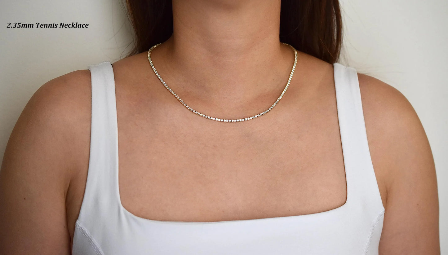 9ct. Lab-Grown Diamond Tennis Necklace | 2.35mm | 14K Solid Gold with E-F VS+ Diamonds