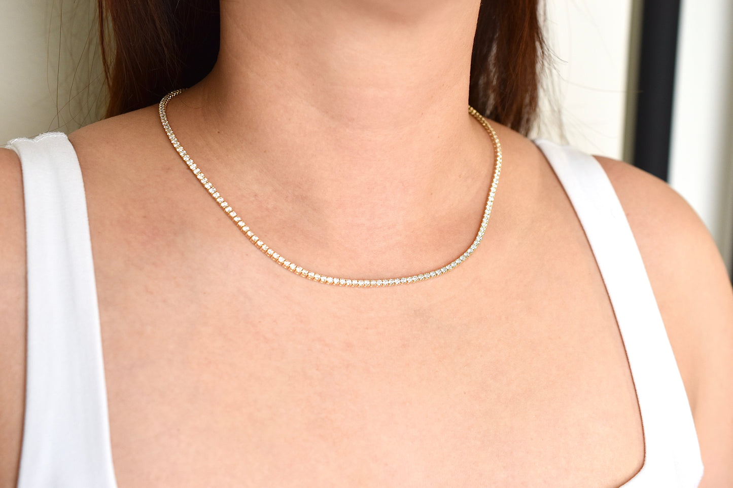 9ct. Lab-Grown Diamond Tennis Necklace | 2.35mm | 14K Solid Gold with E-F VS+ Diamonds