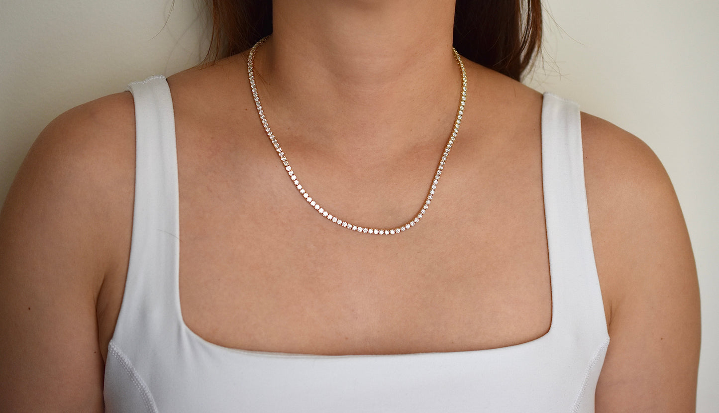 11-18ct. Lab-Grown Diamond Tennis Necklace | 2.85mm | 14K Solid Gold with E-F VS+ Diamonds