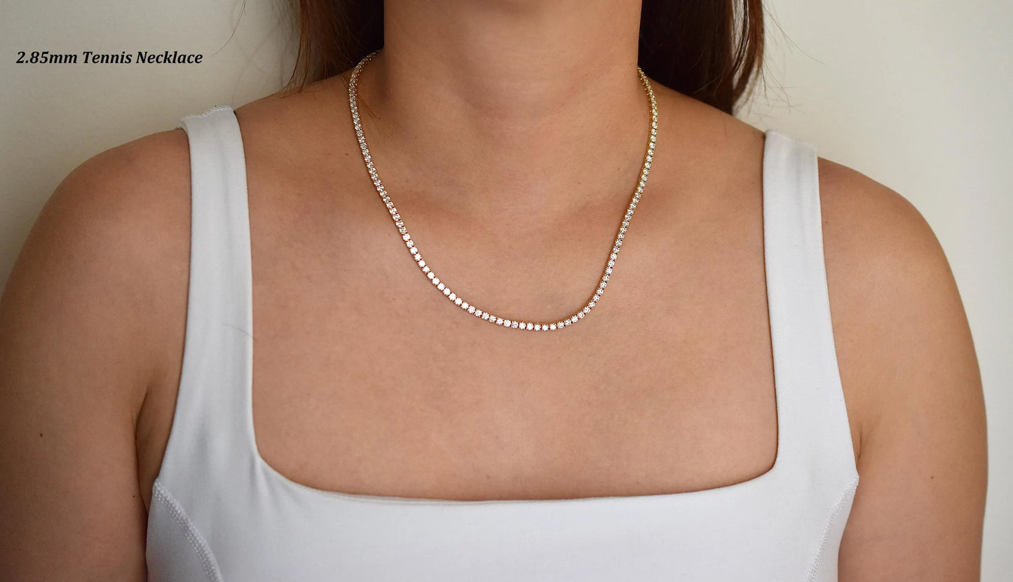 13ct. Lab-Grown Diamond Tennis Necklace | 2.85mm | 14K Solid Gold with E-F VS+ Diamonds