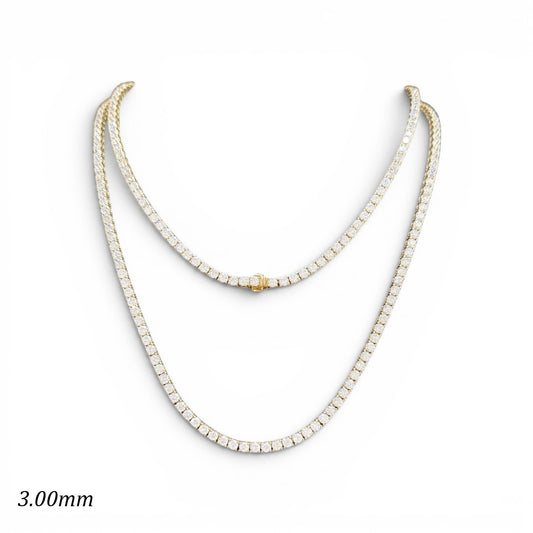 12.5-20ct. Lab-Grown Diamond Tennis Necklace | 3.00mm | 14K Solid Gold with E-F VS+ Diamonds