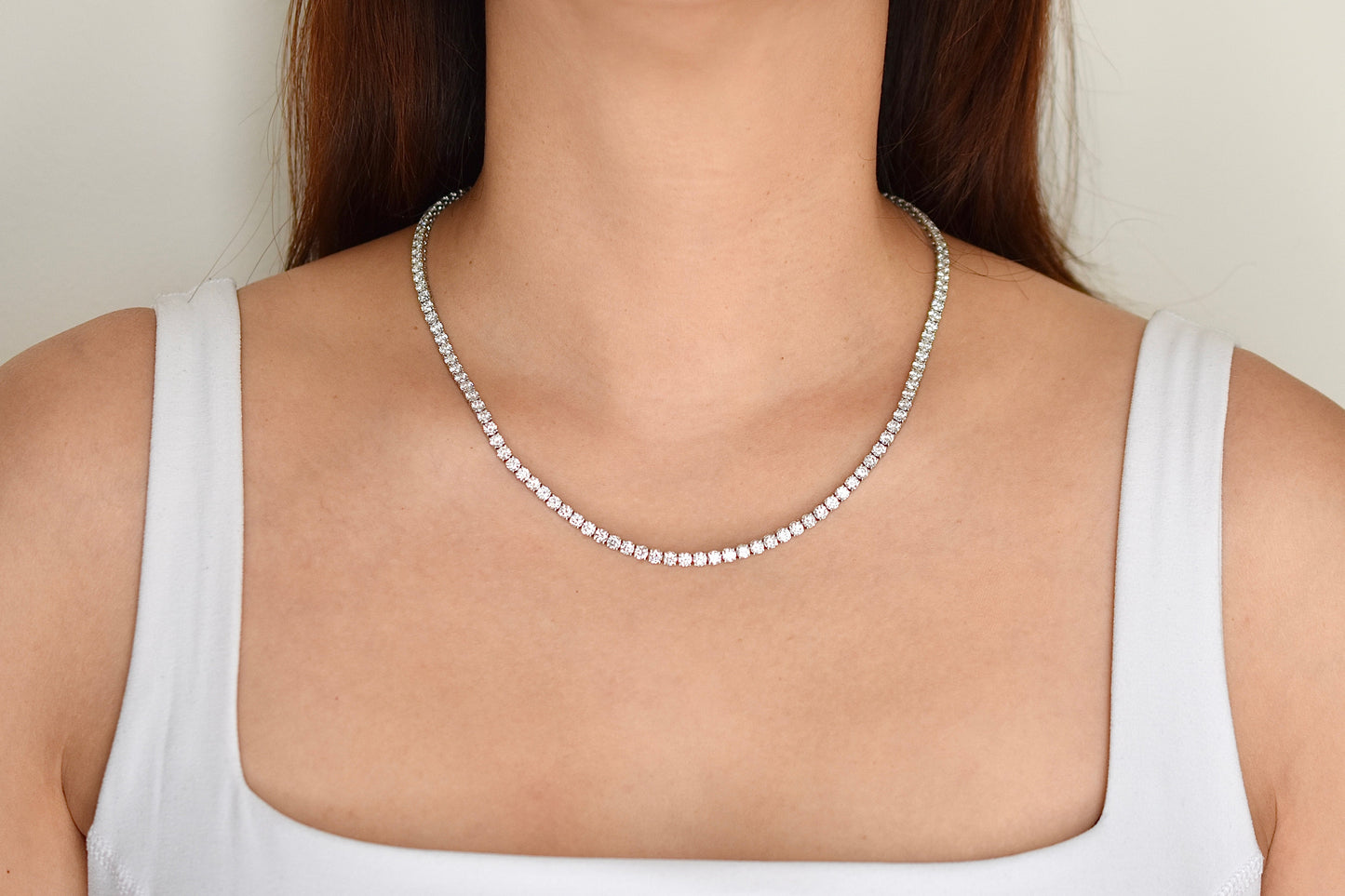 14-24ct. Lab-Grown Diamond Tennis Necklace | 3.35mm | 14K Solid Gold with E-F VS+ Diamonds