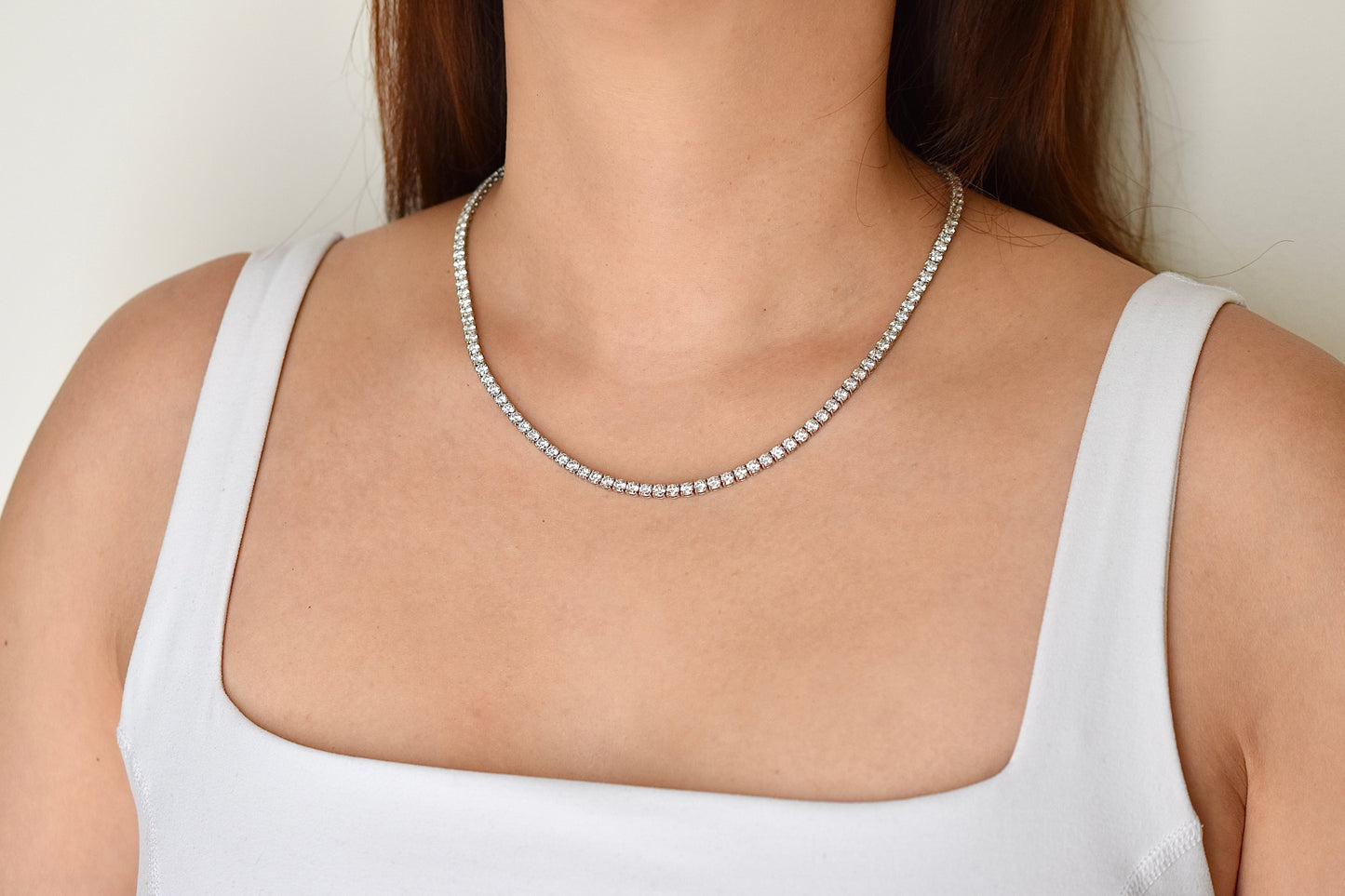 14-24ct. Lab-Grown Diamond Tennis Necklace | 3.35mm | 14K Solid Gold with E-F VS+ Diamonds