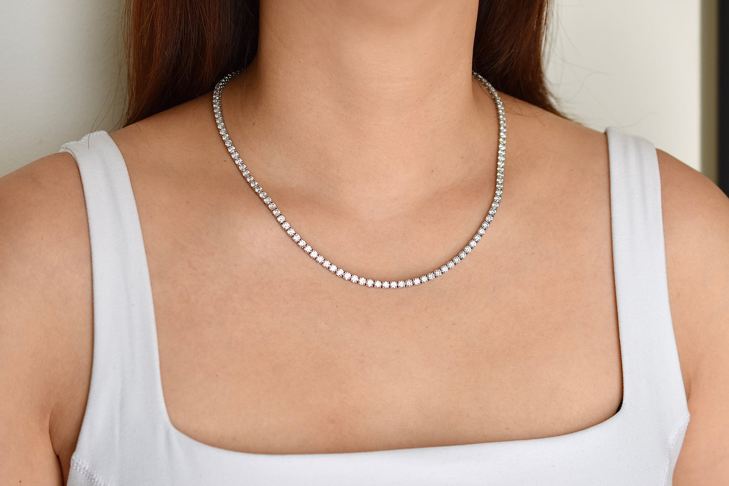 14-24ct. Lab-Grown Diamond Tennis Necklace | 3.35mm | 14K Solid Gold with E-F VS+ Diamonds